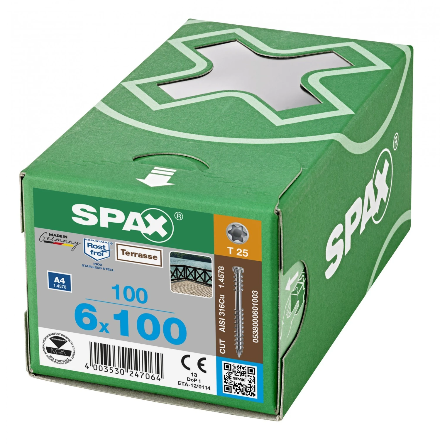 SPAX 538000601003 Terrasschroef, Cilinderkop, 6 X 100, Fixeerschroefdraad, T-STAR Plus TX25 - Blank - 100 Stuks 7 SPAX 538000601003 Terrasschroef, Cilinderkop, 6 X 100, Fixeerschroefdraad, T-STAR Plus TX25 - Blank - 100 Stuks - Afbeelding 5