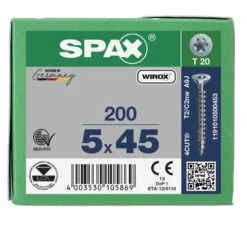 SPAX 1191010500453 Universele Schroef, Verzonken Kop, 5 X 45, Voldraad, T-STAR Plus TX20 - WIROX - 200 Stuks -HandelFix Winkel 0f596d398914b0d9d07cba5b11225bcb