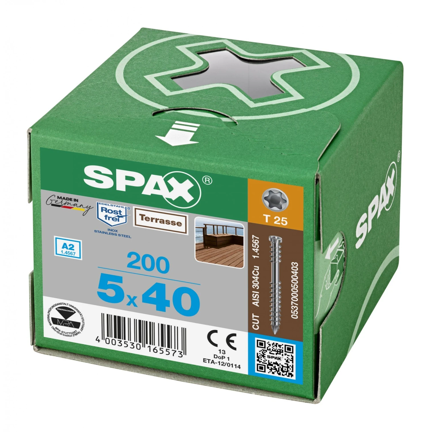 SPAX 537000500403 Terrasschroef, Cilinderkop, 5 X 40, Fixeerschroefdraad, T-STAR Plus TX25 - Blank - 200 Stuks 7 SPAX 537000500403 Terrasschroef, Cilinderkop, 5 X 40, Fixeerschroefdraad, T-STAR Plus TX25 - Blank - 200 Stuks - Afbeelding 5