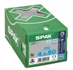 SPAX 1087000450503 Roestvaststalen Schroef, Verzonken Kop, 4.5 X 50, Voldraad, Kruiskop Z2 - Blank - 200 Stuks