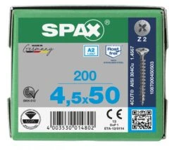 SPAX 1087000450503 Roestvaststalen Schroef, Verzonken Kop, 4.5 X 50, Voldraad, Kruiskop Z2 - Blank - 200 Stuks -HandelFix Winkel 231ca5ba8174d77a072d3496d35686f6