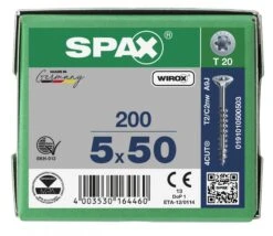 SPAX 191010500503 Universele Schroef, Verzonken Kop, 5 X 50, Deeldraad, T-STAR Plus TX20 - WIROX - 200 Stuks -HandelFix Winkel 27a6d37f19b93f7ea676ccdfdca24705