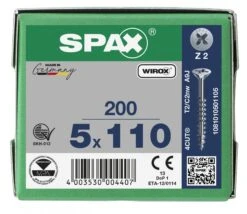 SPAX 1081010501105 Universele Schroef, Verzonken Kop, 5 X 110, Deeldraad, Kruiskop Z2 - WIROX - 200 Stuks -HandelFix Winkel 34f03c4fa67b349968acc970f33a74d3