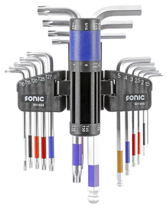 Sonic 601908 Dubbele Stiftsleutelset TX En Binnenzeskant Met Kogelkop - 18 Delig 4 Sonic 601908 Dubbele Stiftsleutelset TX En Binnenzeskant Met Kogelkop - 18 Delig - Afbeelding 2