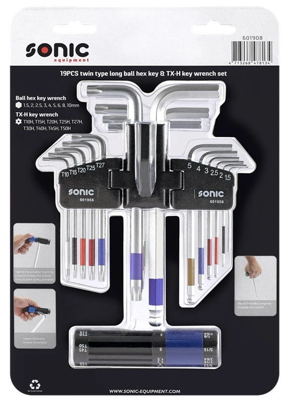 Sonic 601908 Dubbele Stiftsleutelset TX En Binnenzeskant Met Kogelkop - 18 Delig 5 Sonic 601908 Dubbele Stiftsleutelset TX En Binnenzeskant Met Kogelkop - 18 Delig - Afbeelding 3