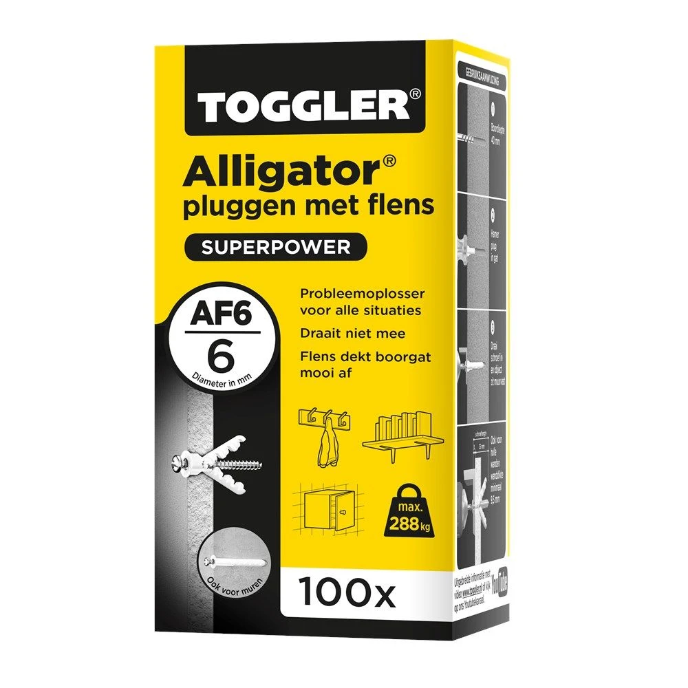 Toggler AF6 - 100 Alligator Plug Met Flens - 6mm (100st) 3 Toggler AF6 - 100 Alligator Plug Met Flens - 6mm (100st)
