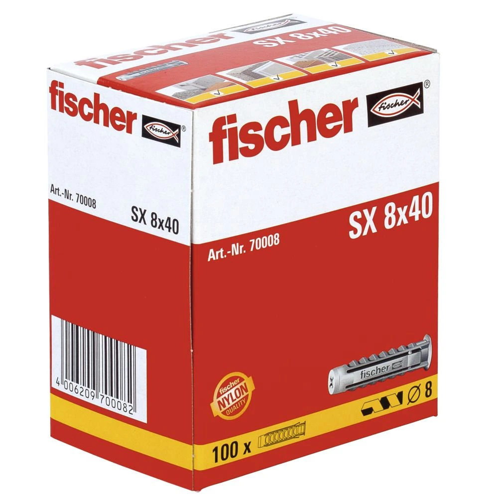 Fischer 70008 SX Pluggen - 8 X 40 Mm (100st) 4 Fischer 70008 SX Pluggen - 8 X 40 Mm (100st) - Afbeelding 2