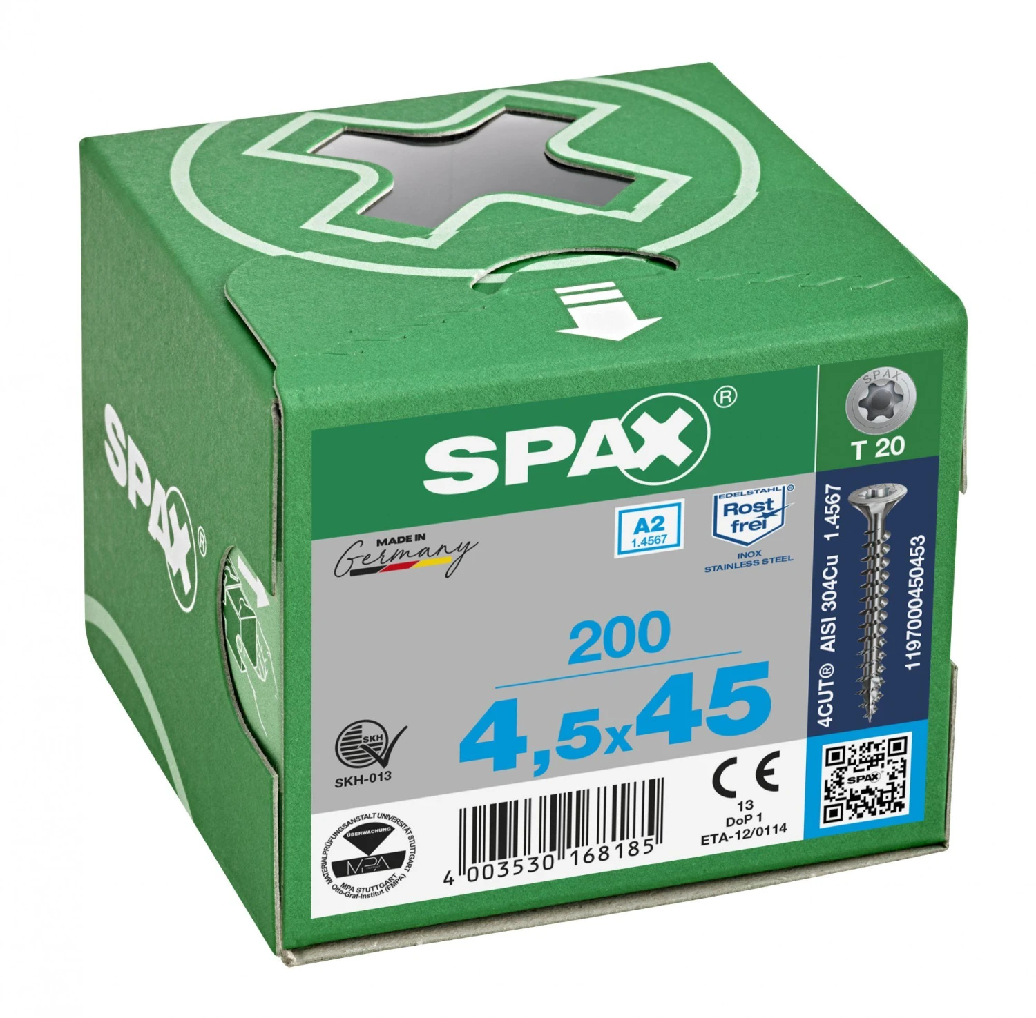 SPAX 1197000450453 Roestvaststalen Schroef, Verzonken Kop, 4.5 X 45, Voldraad, T-STAR Plus TX20 - Blank - 200 Stuks 6 SPAX 1197000450453 Roestvaststalen Schroef, Verzonken Kop, 4.5 X 45, Voldraad, T-STAR Plus TX20 - Blank - 200 Stuks - Afbeelding 4