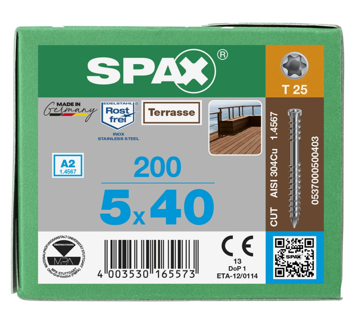 SPAX 537000500403 Terrasschroef, Cilinderkop, 5 X 40, Fixeerschroefdraad, T-STAR Plus TX25 - Blank - 200 Stuks 8 SPAX 537000500403 Terrasschroef, Cilinderkop, 5 X 40, Fixeerschroefdraad, T-STAR Plus TX25 - Blank - 200 Stuks - Afbeelding 6