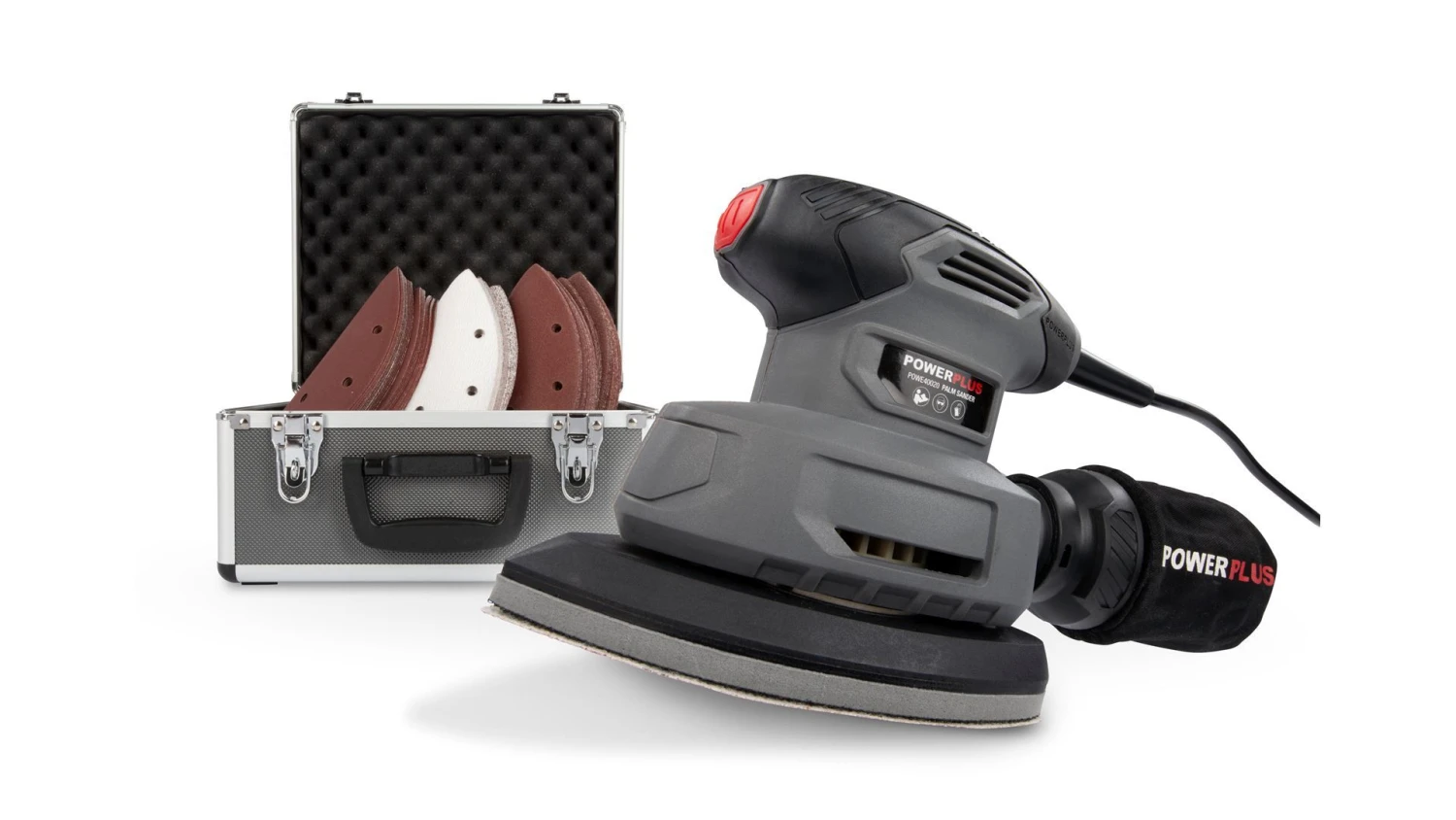 Powerplus POWESET5 Handpalmschuurmachine + 100 Schuurvellen In Koffer- 140W 3 Powerplus POWESET5 Handpalmschuurmachine + 100 Schuurvellen In Koffer- 140W