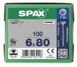 SPAX 191010600803 Universele Schroef, Verzonken Kop, 6 X 80, Deeldraad, T-STAR Plus TX30 - WIROX - 100 Stuks -HandelFix Winkel 66ec83480670610ef141921589a4510d