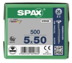 SPAX 291010500505 Universele Schroef, Verzonken Kop, 5 X 50, Deeldraad, Kruiskop Z2 - WIROX - 500 Stuks -HandelFix Winkel 68998dc6f1fe047d16cf6fe0b417995a