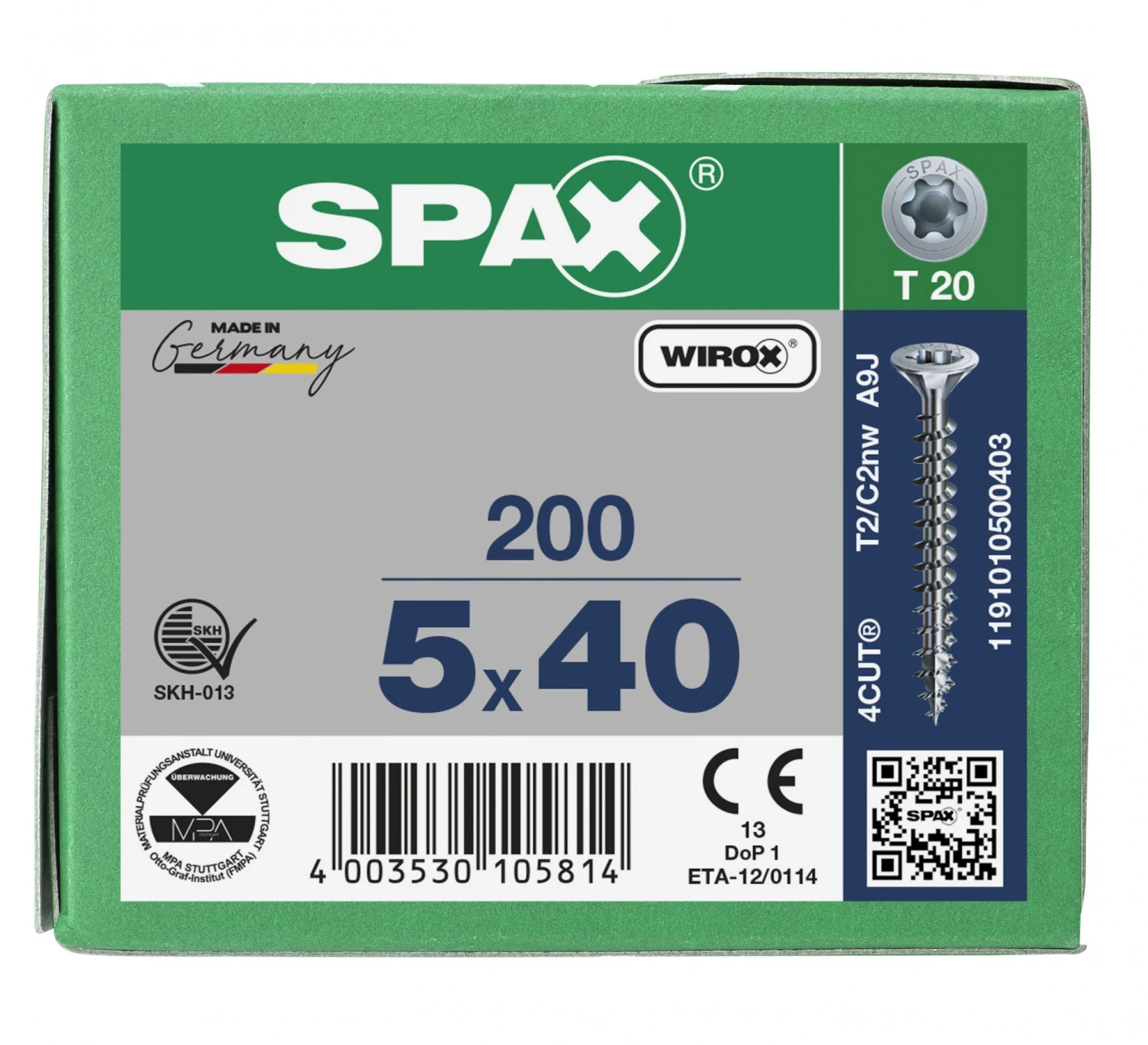 SPAX 1191010500403 Universele Schroef, Verzonken Kop, 5 X 40, Voldraad, T-STAR Plus TX20 - WIROX - 200 Stuks 8 SPAX 1191010500403 Universele Schroef, Verzonken Kop, 5 X 40, Voldraad, T-STAR Plus TX20 - WIROX - 200 Stuks - Afbeelding 6