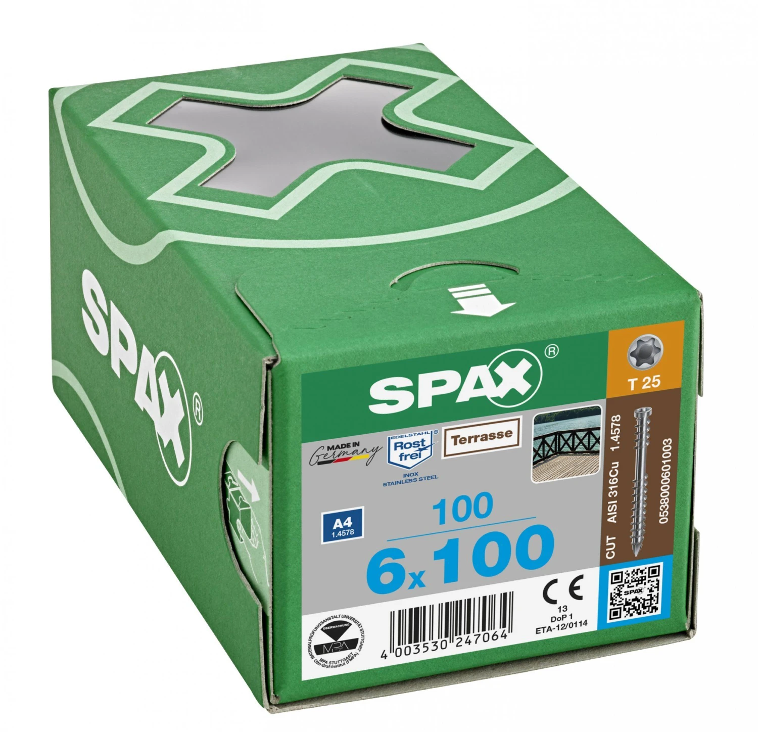 SPAX 538000601003 Terrasschroef, Cilinderkop, 6 X 100, Fixeerschroefdraad, T-STAR Plus TX25 - Blank - 100 Stuks 6 SPAX 538000601003 Terrasschroef, Cilinderkop, 6 X 100, Fixeerschroefdraad, T-STAR Plus TX25 - Blank - 100 Stuks - Afbeelding 4