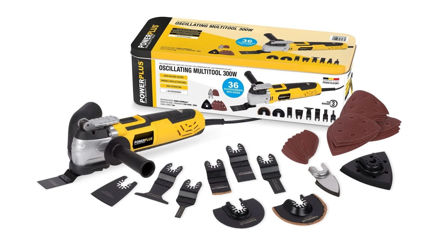 Powerplus POWX1347MC Multitool + 36 Accessoire In Blik - 300W 3 Powerplus POWX1347MC Multitool + 36 Accessoire In Blik - 300W