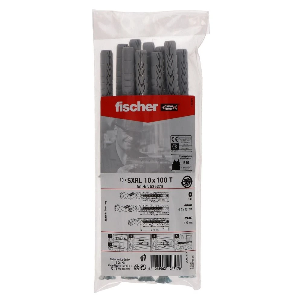 Fischer 536278 SXRL 10 X 100 T Constructie/kozijnpluggen - T40 - Verzonken Schroef - Verzinkt Staal (10st) - 536278 3 Fischer 536278 SXRL 10 X 100 T Constructie/kozijnpluggen - T40 - Verzonken Schroef - Verzinkt Staal (10st) - 536278