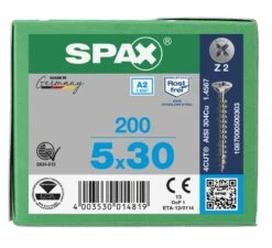 SPAX 1087000500303 Roestvaststalen Schroef, Verzonken Kop, 5 X 30, Voldraad, Kruiskop Z2 - Blank - 200 Stuks -HandelFix Winkel c598a92df86eff8e47b1a546e696c6d3