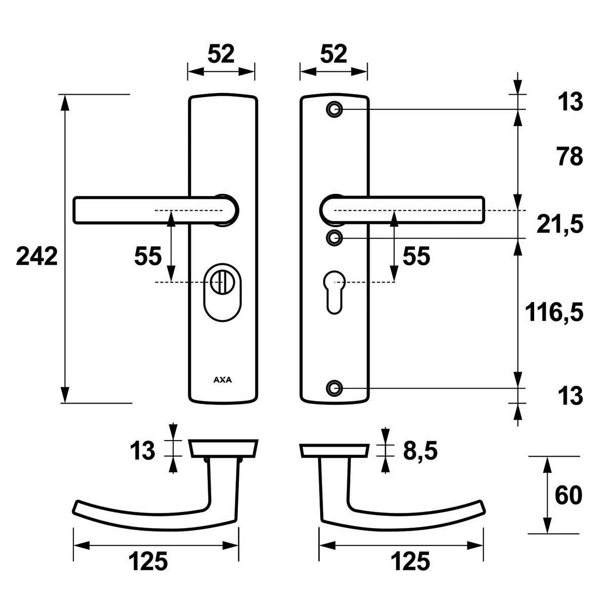 AXA 6665-10-11/55K Curve Plus Veiligheidsbeslag Kruk Blok PC55 Anti-kerntrek - 242x52mm 4 AXA 6665-10-11/55K Curve Plus Veiligheidsbeslag Kruk Blok PC55 Anti-kerntrek - 242x52mm - Afbeelding 2