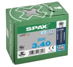 SPAX-S 1197000300403 Roestvaststalen Schroef, Verzonken Kop, 3 X 40, Voldraad, T-STAR Plus TX10, S-punt - Blank - 200 Stuks -HandelFix Winkel e2dc6b75dd13b3278248660424703689