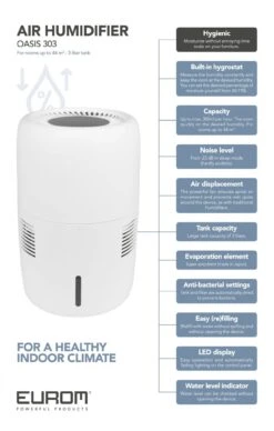 Eurom Oasis 303 WiFi Luchtbevochtiger - 12W - 300 Ml/u - 3L - 374995 -HandelFix Winkel ee589753e81b42aef4988a462b0e8888