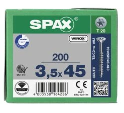 SPAX 191010350453 Universele Schroef, Verzonken Kop, 3.5 X 45, Deeldraad, T-STAR Plus TX20 - WIROX - 200 Stuks -HandelFix Winkel fef30a5d9e6bb9184d2fed6d3b47eef8